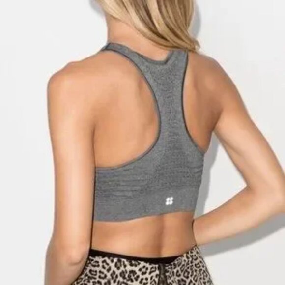 Sweaty Betty Stamina Sports Bra Charcoal Gray Marled Compression Support Racerba - Picture 1 of 8